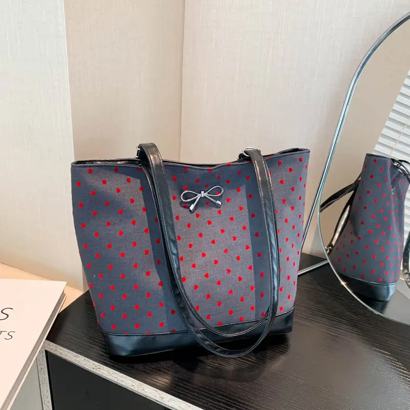 Women's Large Capacity Shoulder Crossbody Bag Black Polka Dot