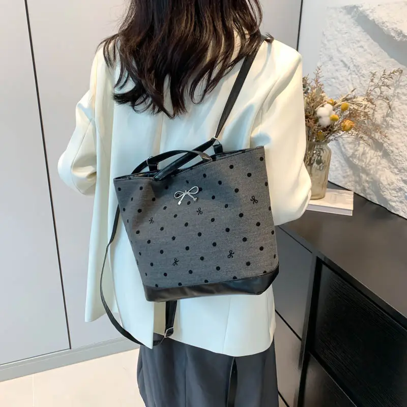 Women's Large Capacity Shoulder Crossbody Bag Black Polka Dot