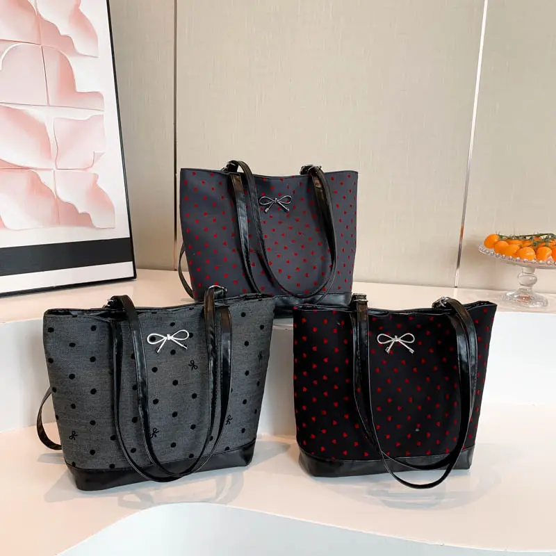 Women's Large Capacity Shoulder Crossbody Bag Black Polka Dot