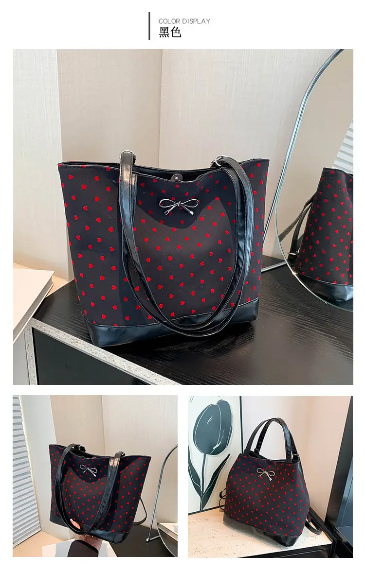 Women's Large Capacity Shoulder Crossbody Bag Black Polka Dot — feature 11