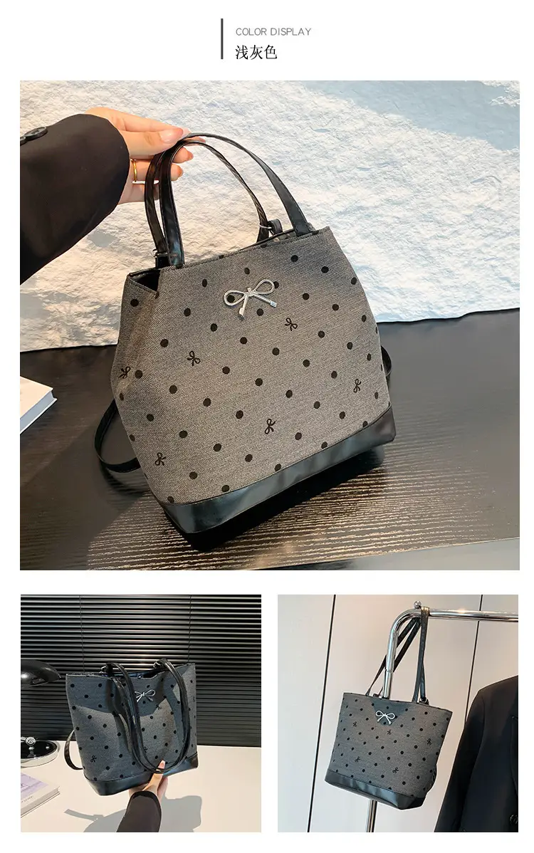Women's Large Capacity Shoulder Crossbody Bag Black Polka Dot — feature 13