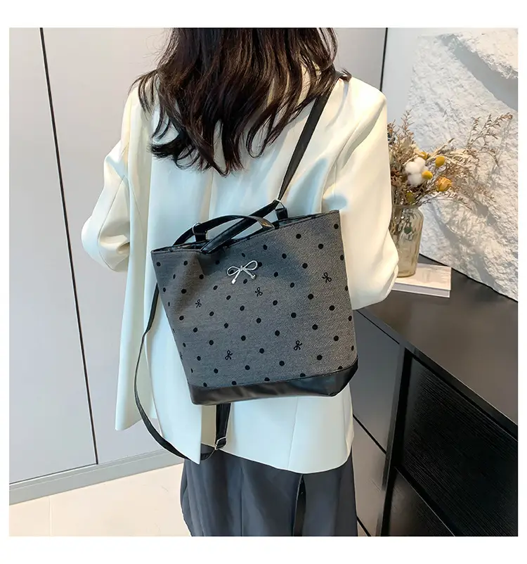 Women's Large Capacity Shoulder Crossbody Bag Black Polka Dot — feature 21