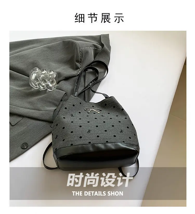 Women's Large Capacity Shoulder Crossbody Bag Black Polka Dot — feature 4