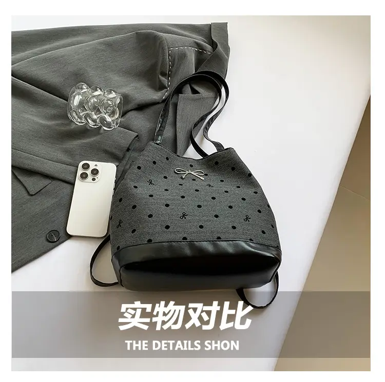 Women's Large Capacity Shoulder Crossbody Bag Black Polka Dot — feature 7