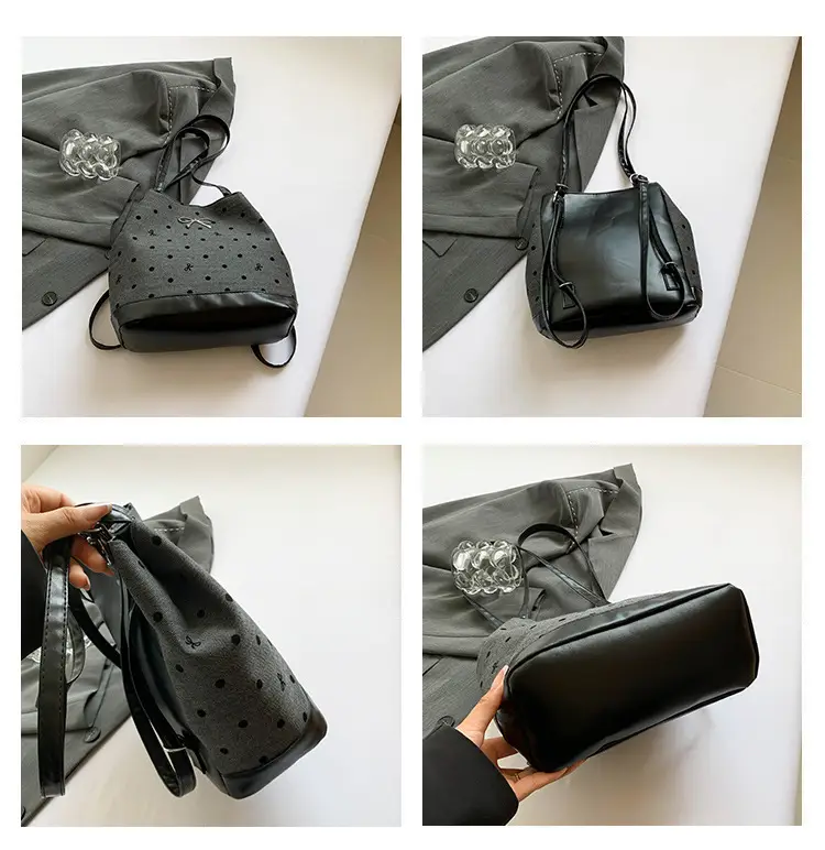 Women's Large Capacity Shoulder Crossbody Bag Black Polka Dot — feature 9