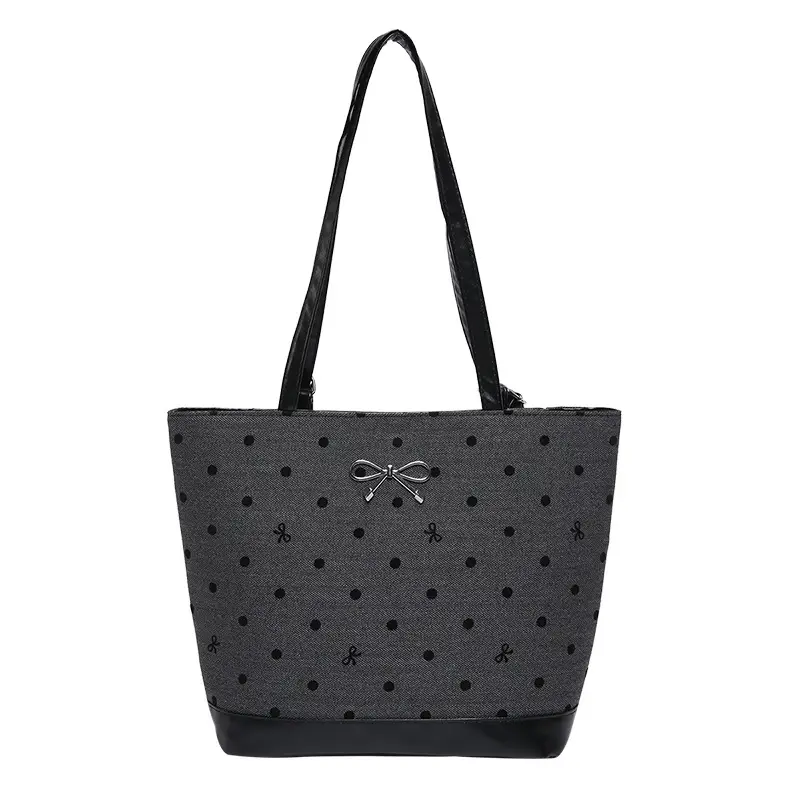 Women's Large Capacity Shoulder Crossbody Bag Black Polka Dot