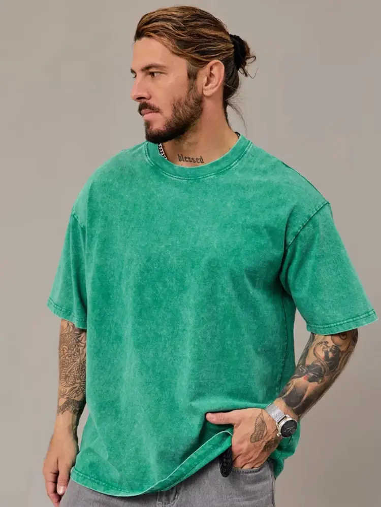 Men Washed Short Sleeve T-Shirt Olive Grey