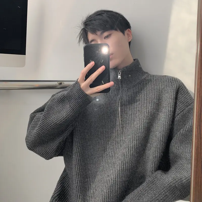 Men's Black Half Zip Sweater Jacket Lazy Style