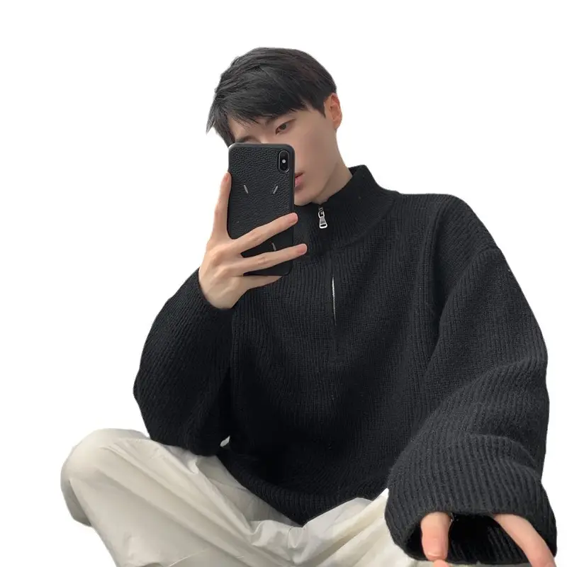 Men's Black Half Zip Sweater Jacket Lazy Style