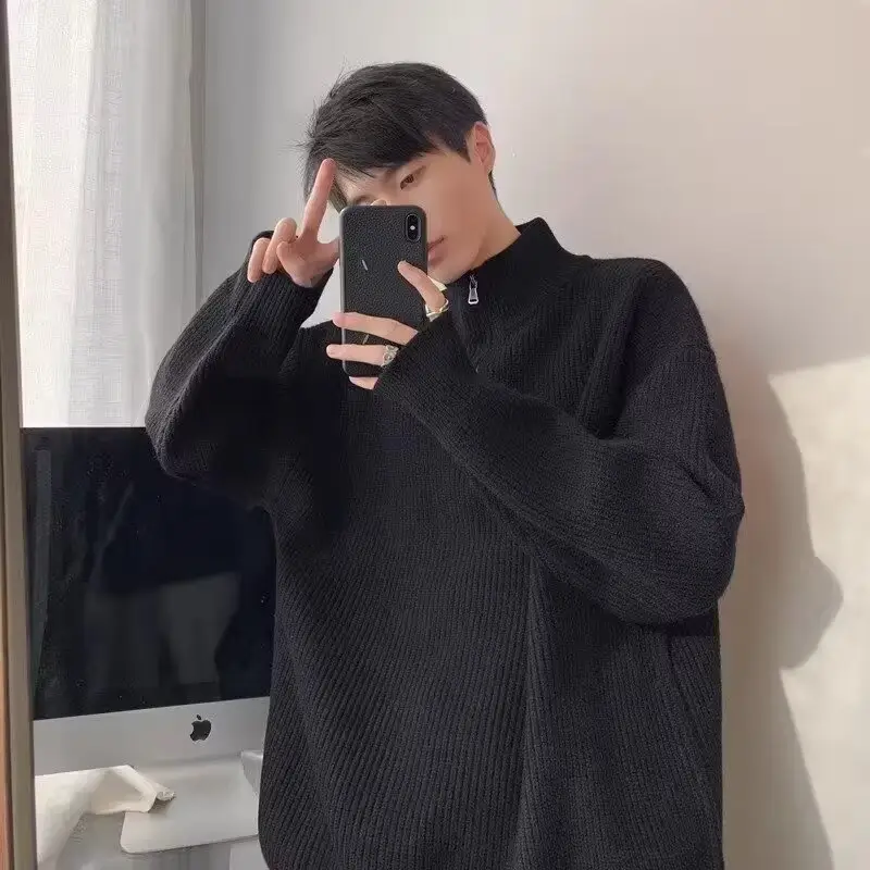 Men's Black Half Zip Sweater Jacket Lazy Style — feature 10