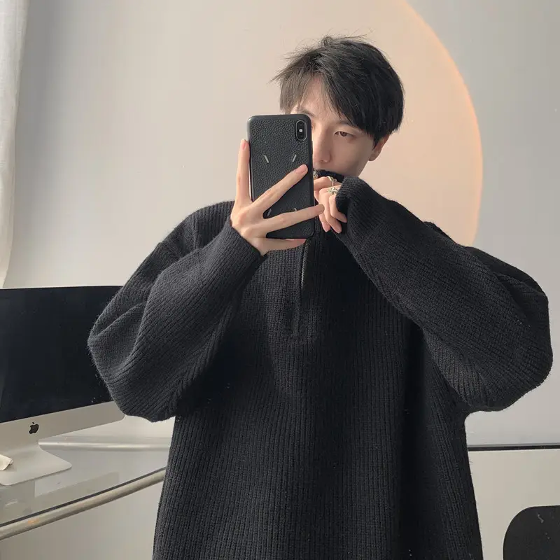 Men's Black Half Zip Sweater Jacket Lazy Style — feature 13