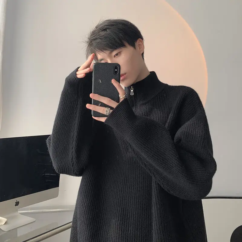 Men's Black Half Zip Sweater Jacket Lazy Style — feature 14