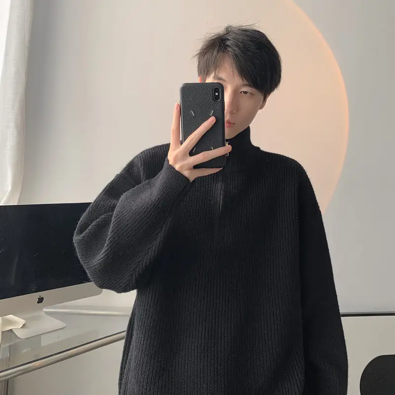 Men's Black Half Zip Sweater Jacket Lazy Style — feature 15
