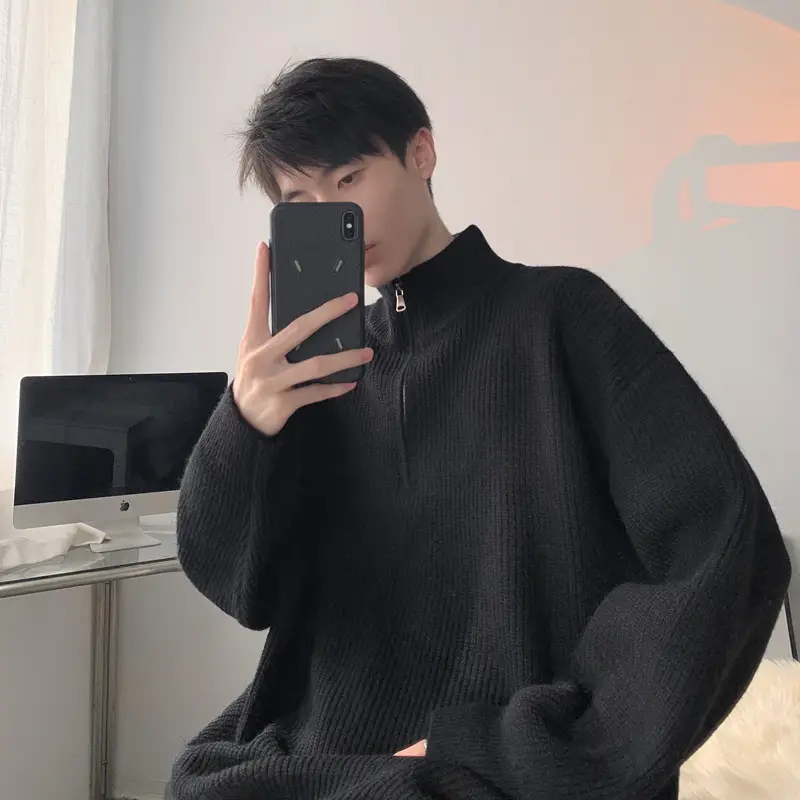 Men's Black Half Zip Sweater Jacket Lazy Style — feature 16
