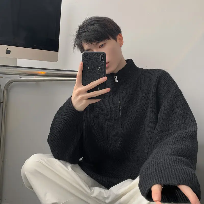 Men's Black Half Zip Sweater Jacket Lazy Style — feature 17