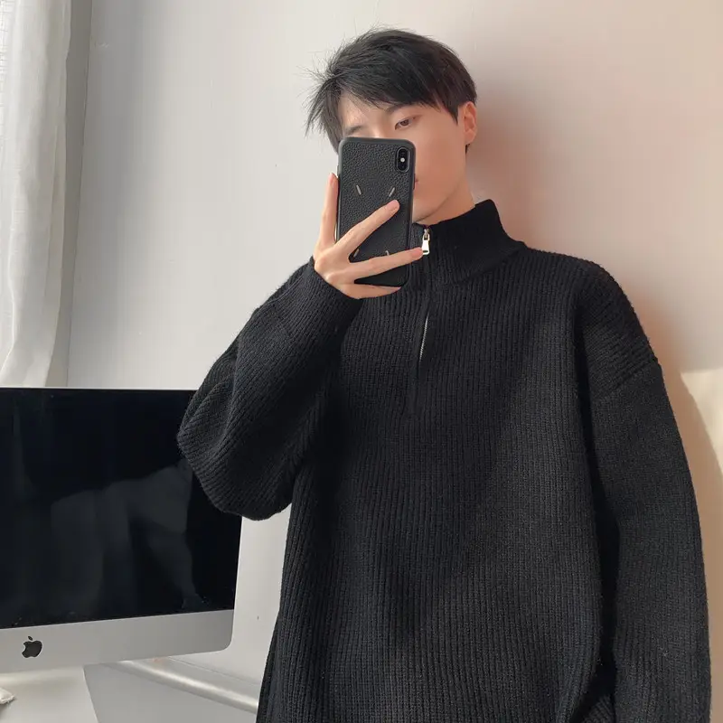 Men's Black Half Zip Sweater Jacket Lazy Style — feature 19