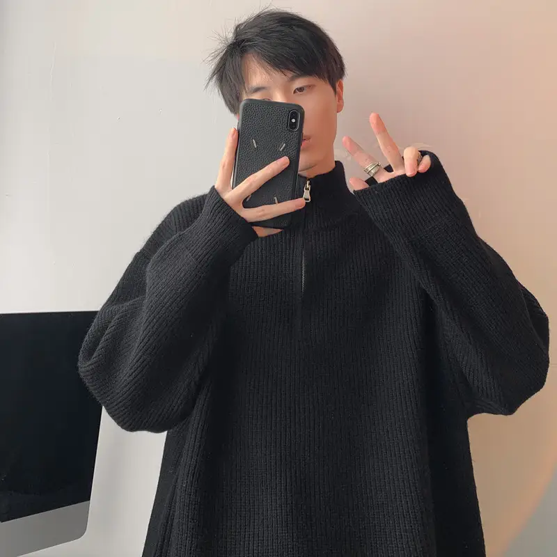 Men's Black Half Zip Sweater Jacket Lazy Style — feature 20
