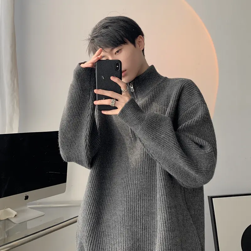 Men's Black Half Zip Sweater Jacket Lazy Style — feature 21