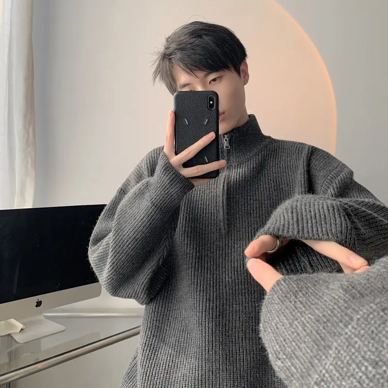 Men's Black Half Zip Sweater Jacket Lazy Style — feature 22
