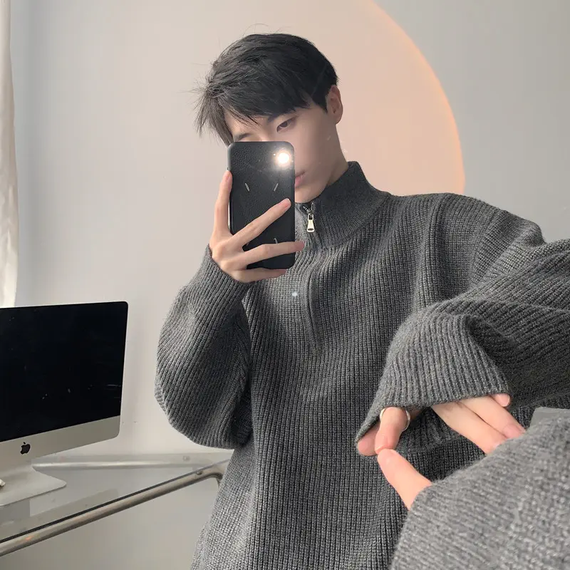 Men's Black Half Zip Sweater Jacket Lazy Style — feature 24