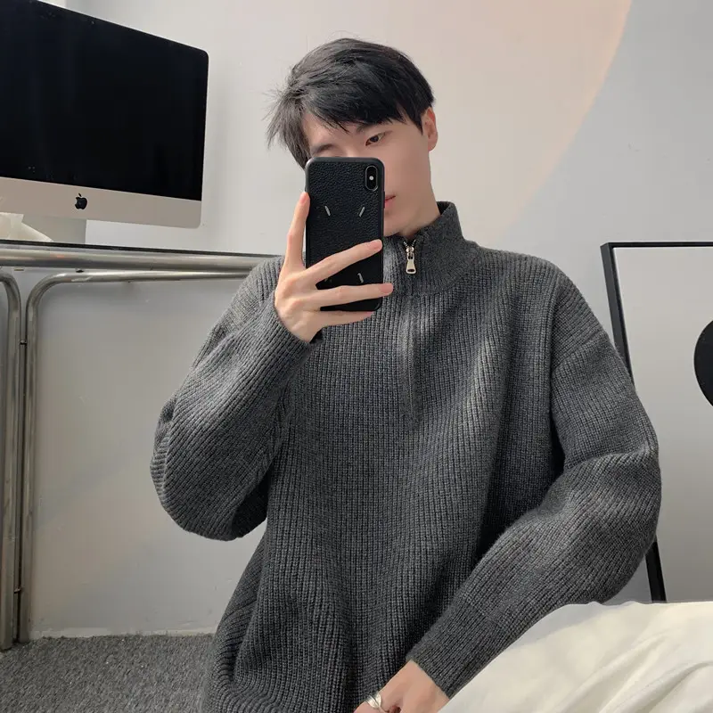Men's Black Half Zip Sweater Jacket Lazy Style — feature 25