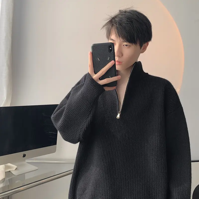 Men's Black Half Zip Sweater Jacket Lazy Style — feature 26