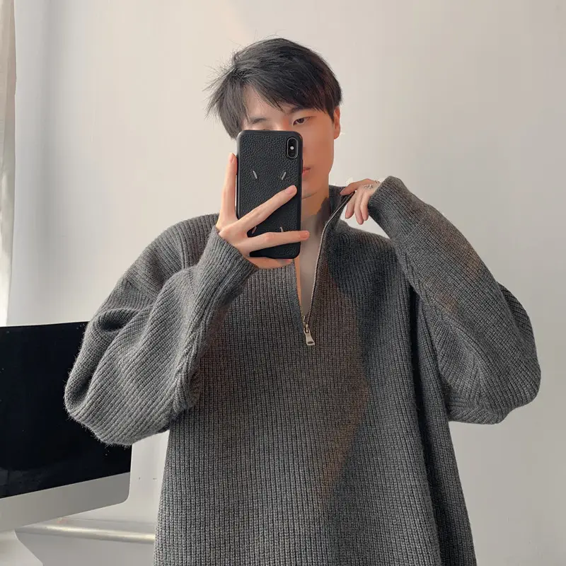 Men's Black Half Zip Sweater Jacket Lazy Style — feature 30