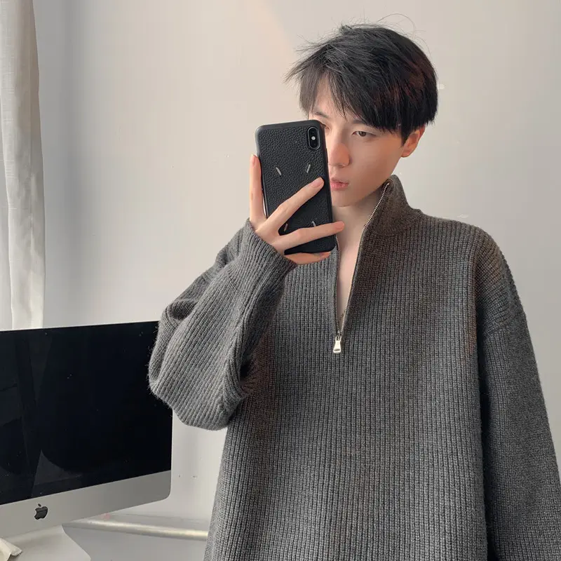 Men's Black Half Zip Sweater Jacket Lazy Style — feature 31