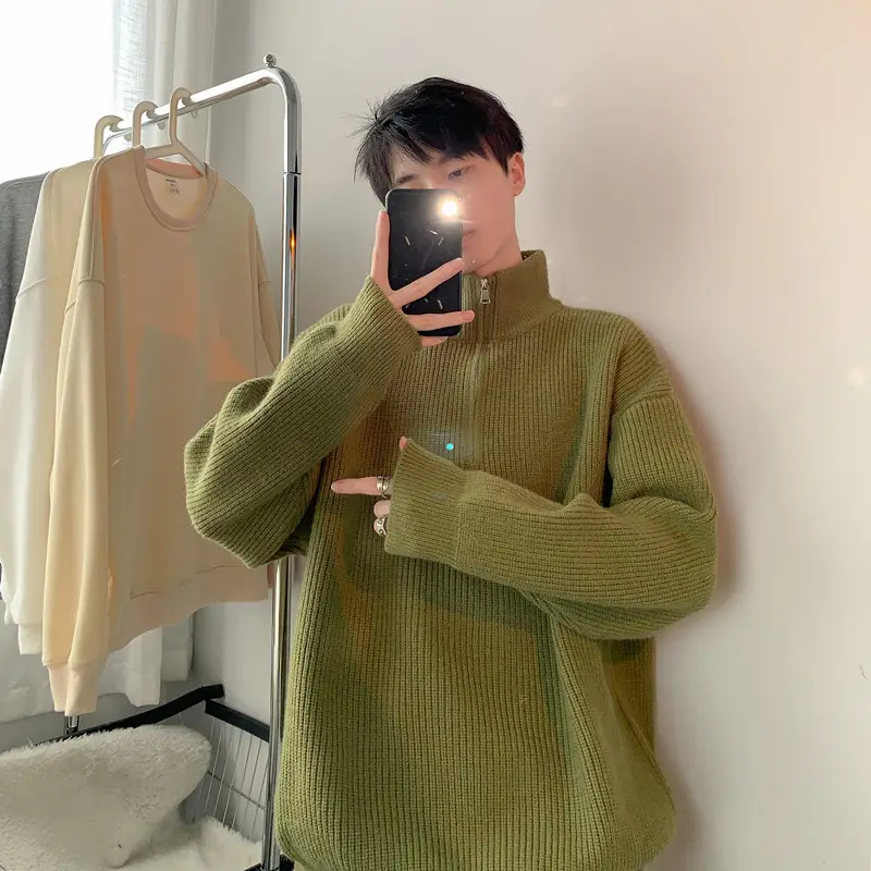 Men's Black Half Zip Sweater Jacket Lazy Style — feature 37