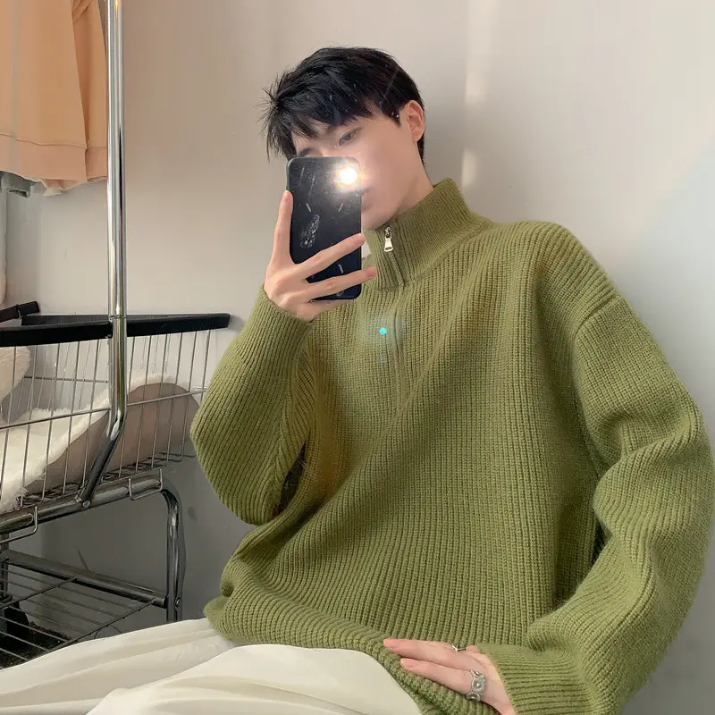 Men's Black Half Zip Sweater Jacket Lazy Style — feature 39