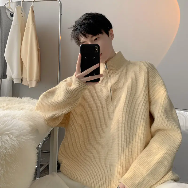 Men's Black Half Zip Sweater Jacket Lazy Style — feature 49