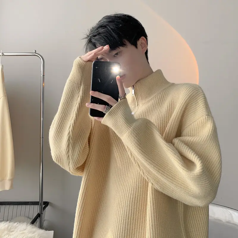 Men's Black Half Zip Sweater Jacket Lazy Style — feature 50