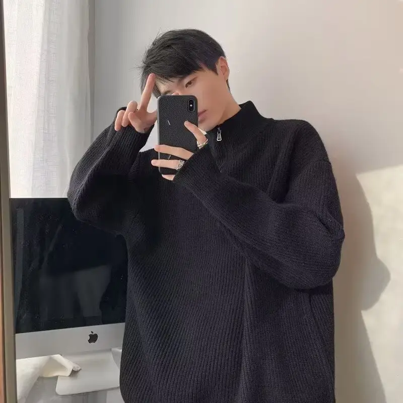 Men's Black Half Zip Sweater Jacket Lazy Style — feature 9
