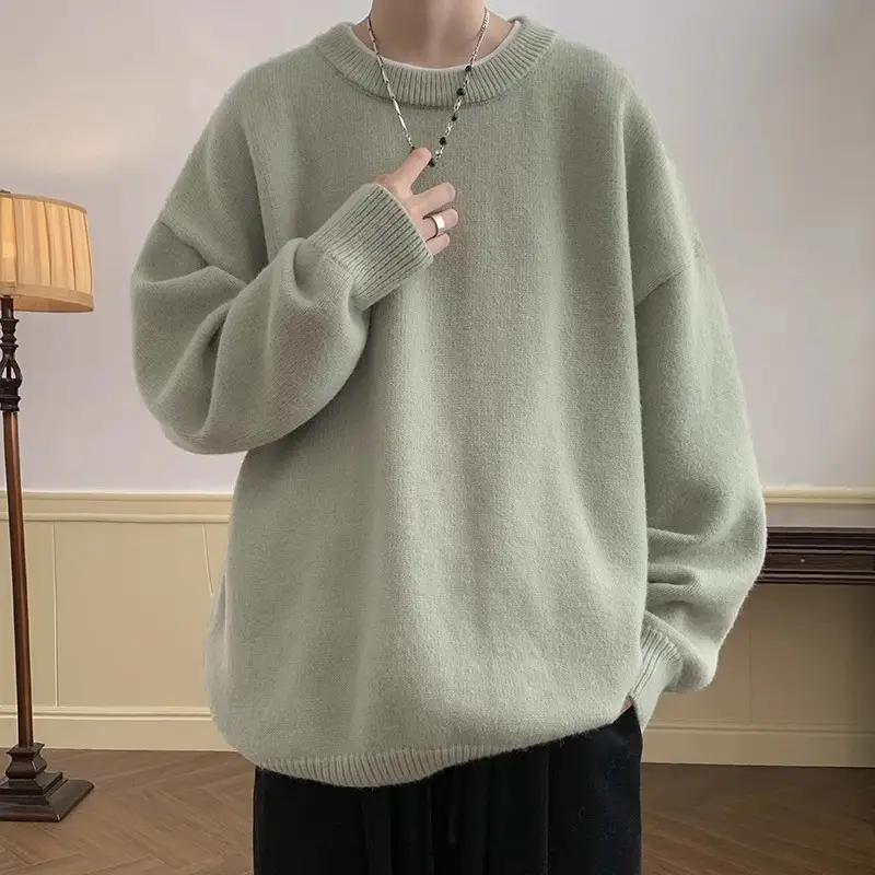 Autumn Winter Crewneck Sweater for Boys Solid Green - Image 9