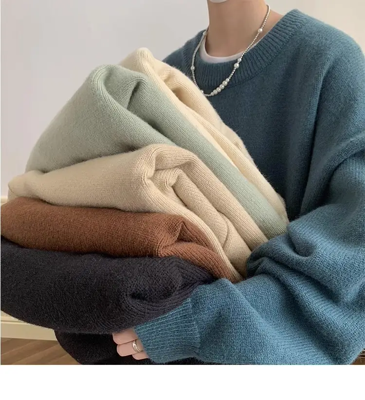 Autumn Winter Crewneck Sweater for Boys Solid Green — feature 1