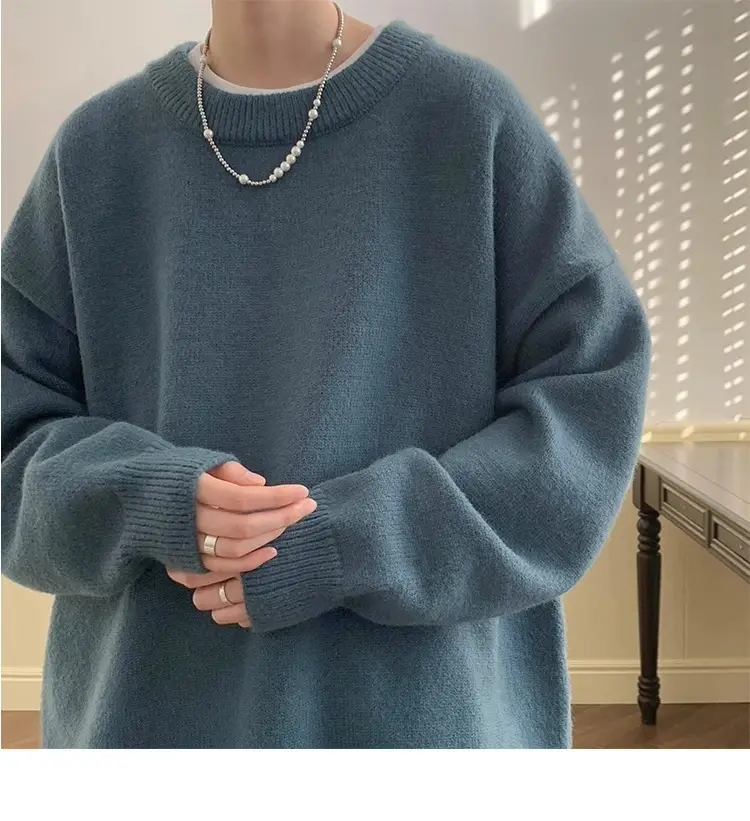 Autumn Winter Crewneck Sweater for Boys Solid Green — feature 20