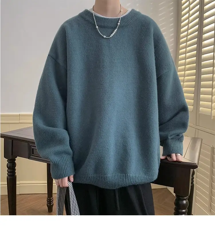 Autumn Winter Crewneck Sweater for Boys Solid Green — feature 21