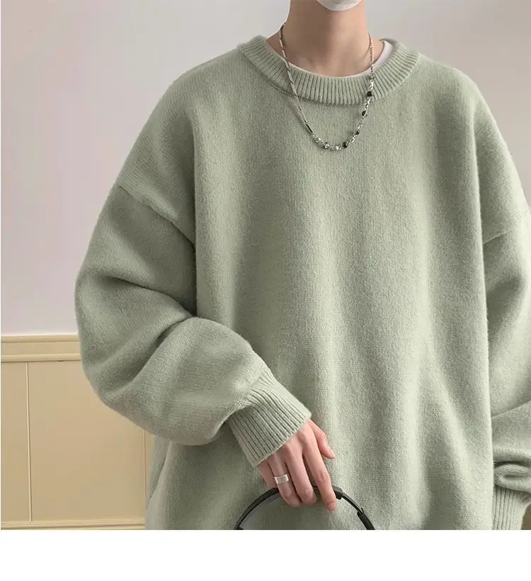Autumn Winter Crewneck Sweater for Boys Solid Green — feature 4