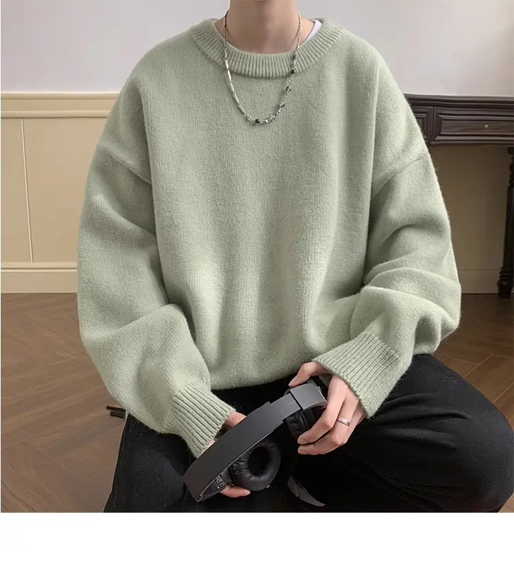 Autumn Winter Crewneck Sweater for Boys Solid Green — feature 6