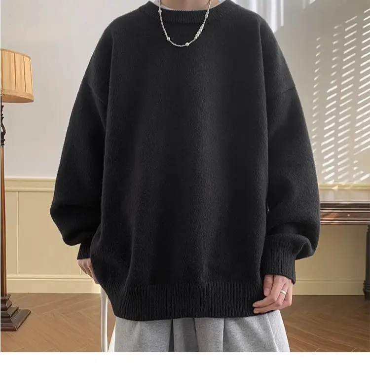 Autumn Winter Crewneck Sweater for Boys Solid Green - Image 3