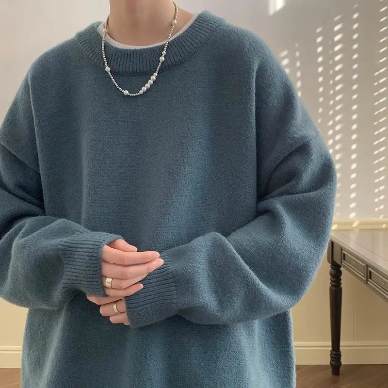 Autumn Winter Crewneck Sweater for Boys Solid Green - Image 5