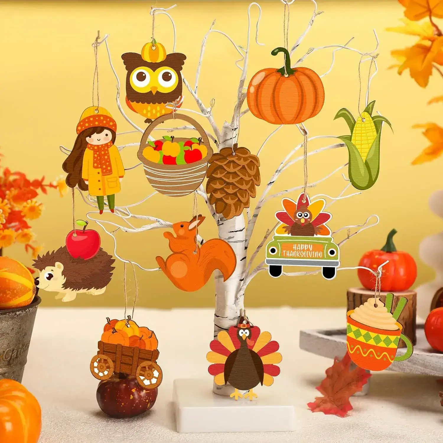 Autumn Wooden Decorations for Home Thanksgiving Tree Ornaments