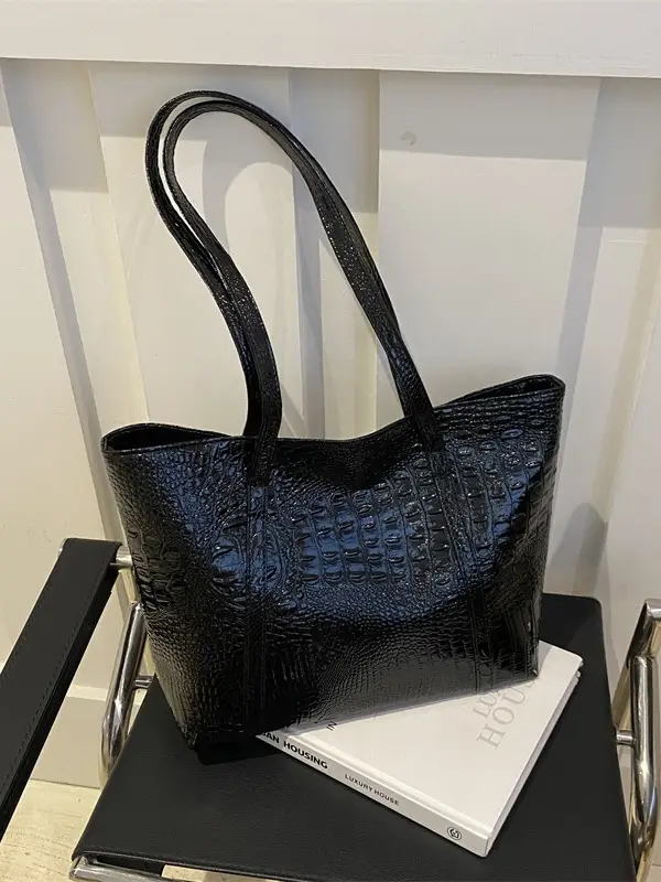 Silver Croc Embroidered Women's Shoulder Bag