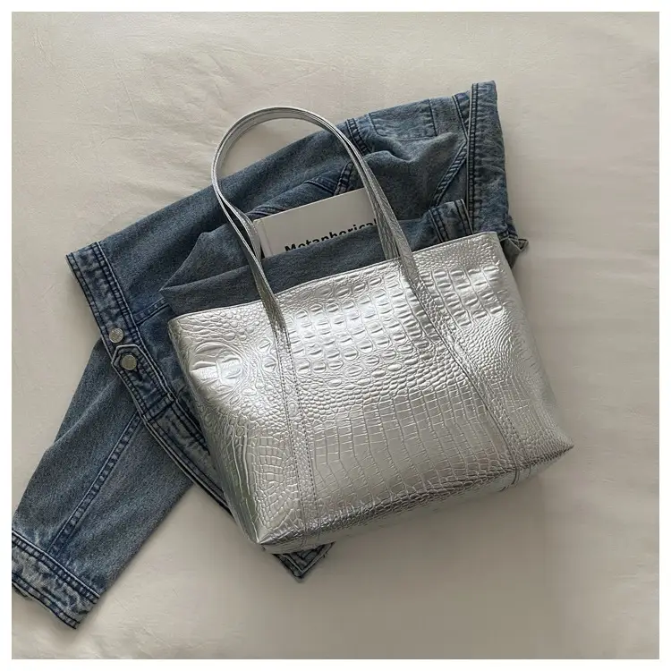 Silver Croc Embroidered Women's Shoulder Bag — feature 11