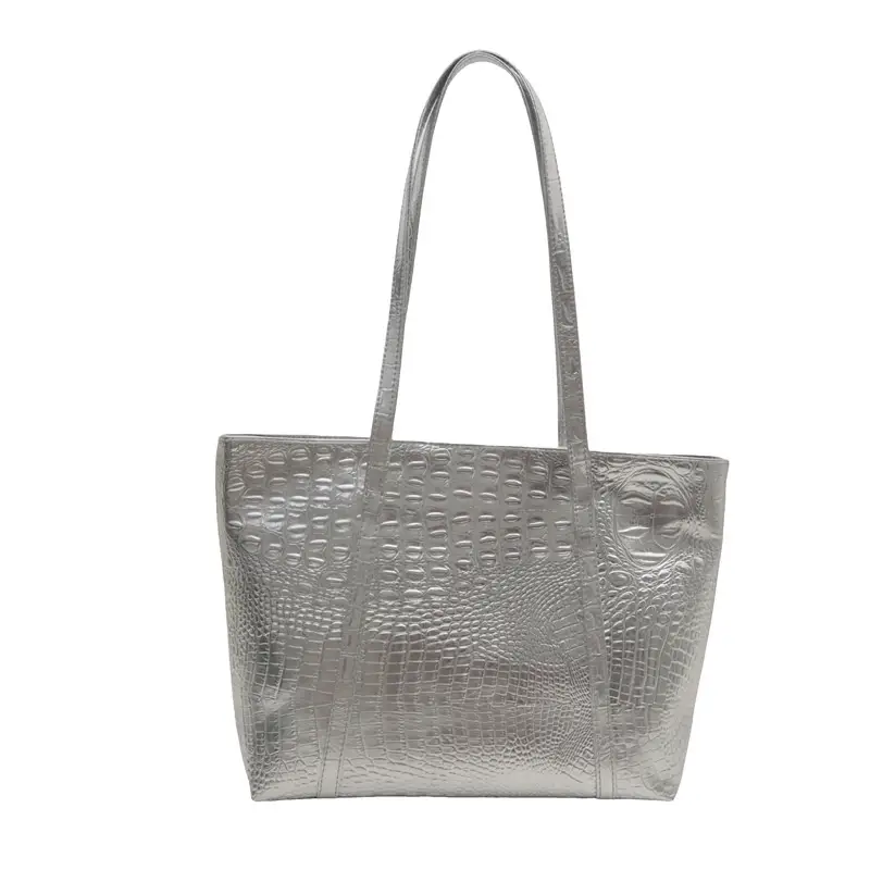 Silver Croc Embroidered Women's Shoulder Bag