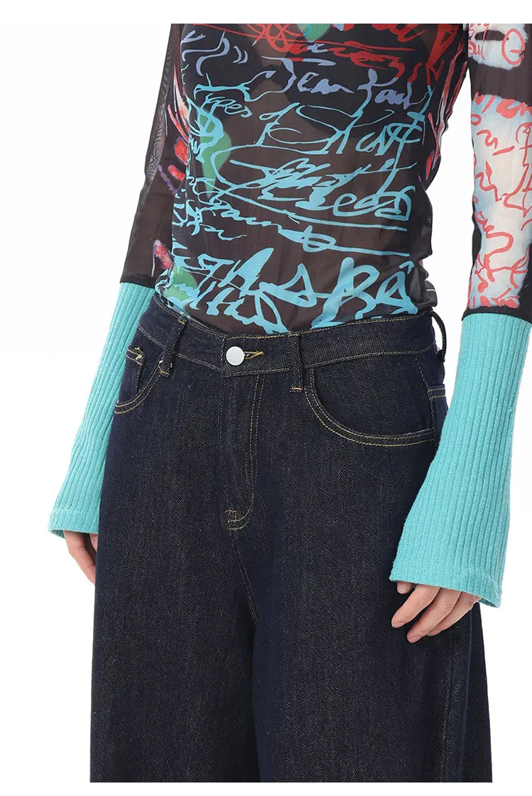 Young Orange American Style Retro Dark Blue Wide Leg Jeans Women's High Waist Slimming Abdominal Tinting All-match Straight Pants — feature 15