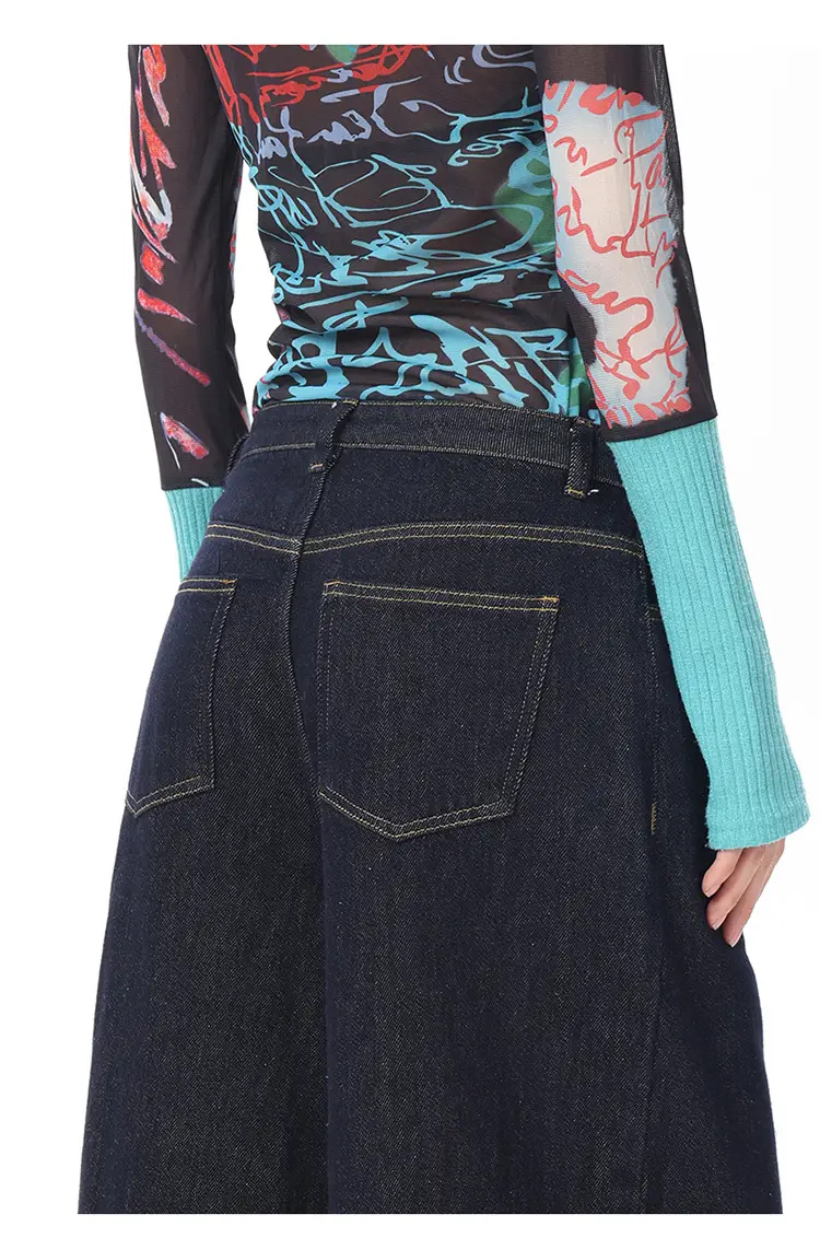 Young Orange American Style Retro Dark Blue Wide Leg Jeans Women's High Waist Slimming Abdominal Tinting All-match Straight Pants — feature 16