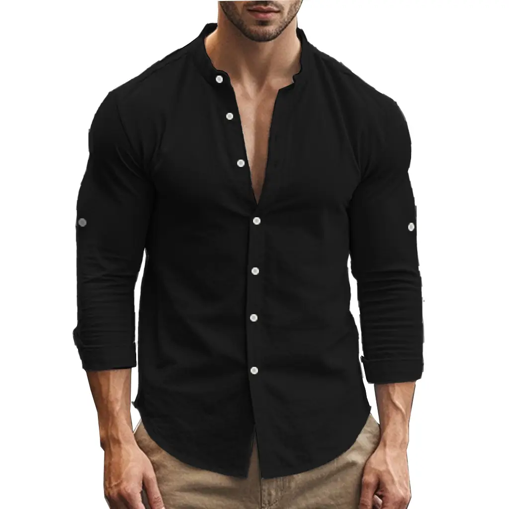 Men's Black Long Sleeve Collar Shirt Cotton Slim Fit — feature 12