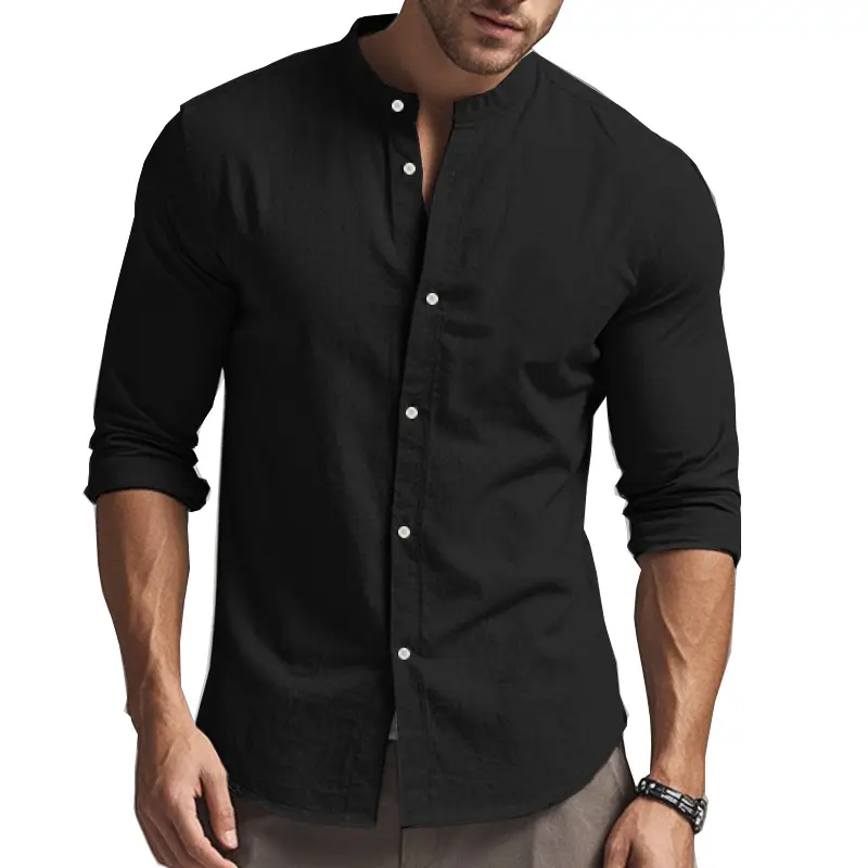 Men's Black Long Sleeve Collar Shirt Cotton Slim Fit — feature 14