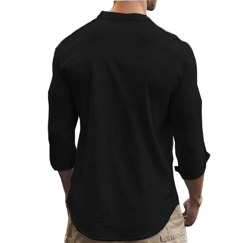 Men's Black Long Sleeve Collar Shirt Cotton Slim Fit — feature 17